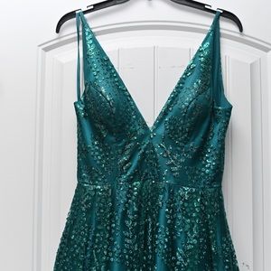 Emerald green evening gown